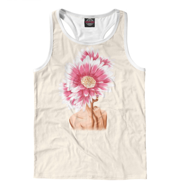 Мужская майка-борцовка с изображением Девушка с герберами на голове цвета Белый