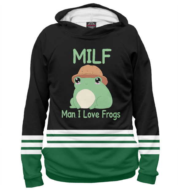 Мужское худи с изображением Milf Man I love Frogs цвета Белый