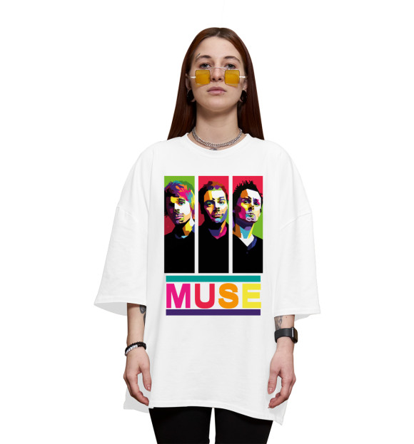 Женская футболка оверсайз с изображением Muse цвета Белый