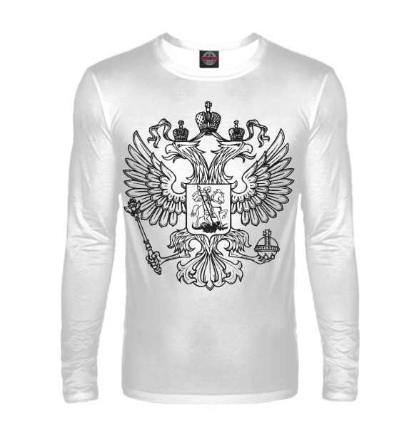 Мужской лонгслив с изображением Герб Российской Федерации (одноцветный) цвета Белый