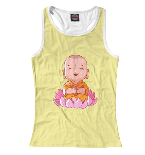 Женская майка-борцовка с изображением Маленький Будда цвета Белый