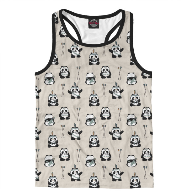 Мужская майка-борцовка с изображением Индеец панда цвета Белый