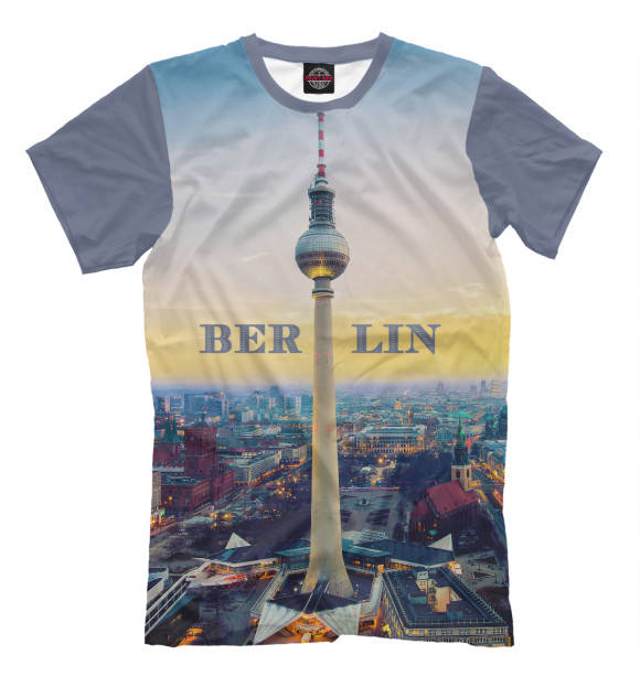 Мужская футболка с изображением Берлинская телебашня (ГДР, 1967) цвета Серый