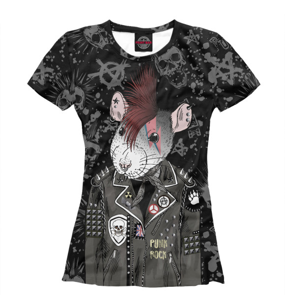 Футболка для девочек с изображением Крыса в косухе цвета Белый