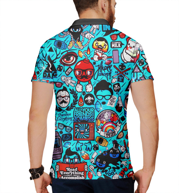 Мужское поло с притом Стикербомбинг цвета Белый Мужское поло с изображением Стикербомбинг цвета Белый