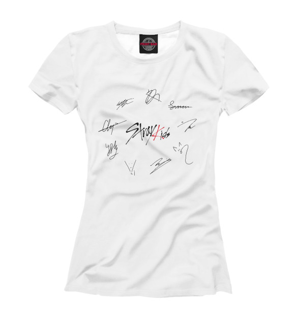Женская футболка с изображением Автографы Stray Kids цвета Белый