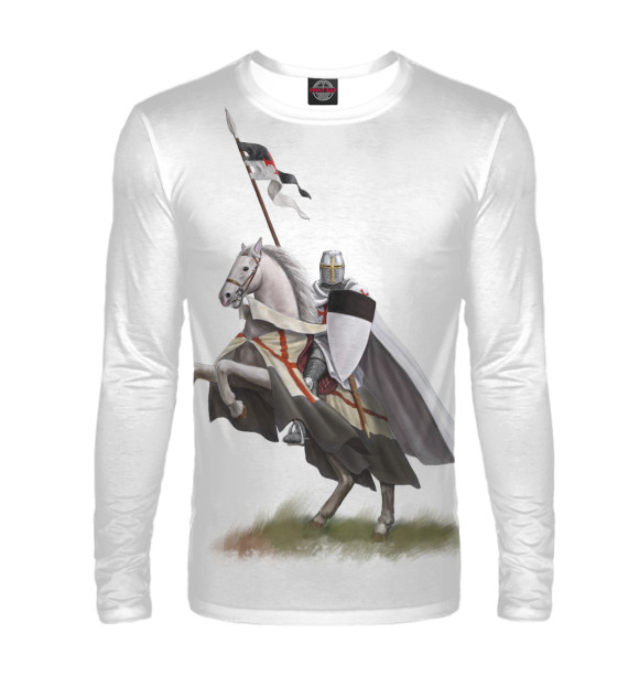 Мужской лонгслив с изображением Рыцарь на коне цвета Белый
