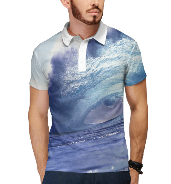 Мужское поло с изображением Волна цвета Белый