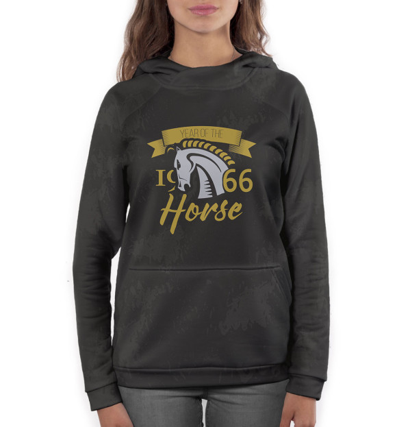 Женское худи с изображением Год лошади — 1966 цвета Белый