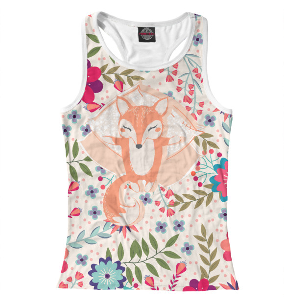 Женская майка-борцовка с изображением Лисичка в цветах цвета Белый