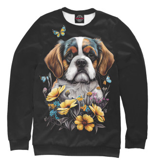 Мужской свитшот Бернский зенненхунд - щенок с цветами