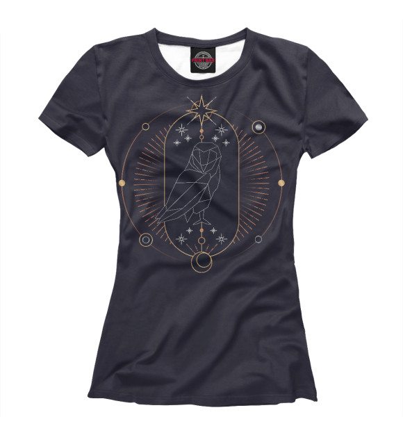Женская футболка с изображением Geometric astrological owl цвета Белый