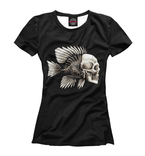 Футболка для девочек с изображением Skull Fish цвета Белый