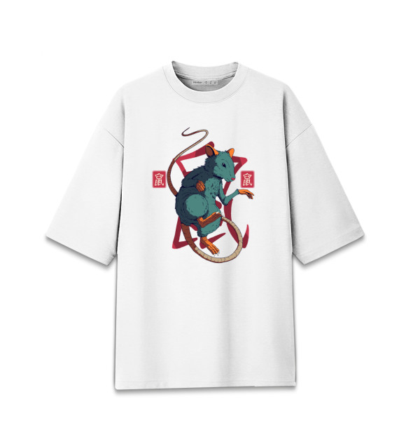 Женская футболка оверсайз с изображением Китайская Крыса цвета Белый