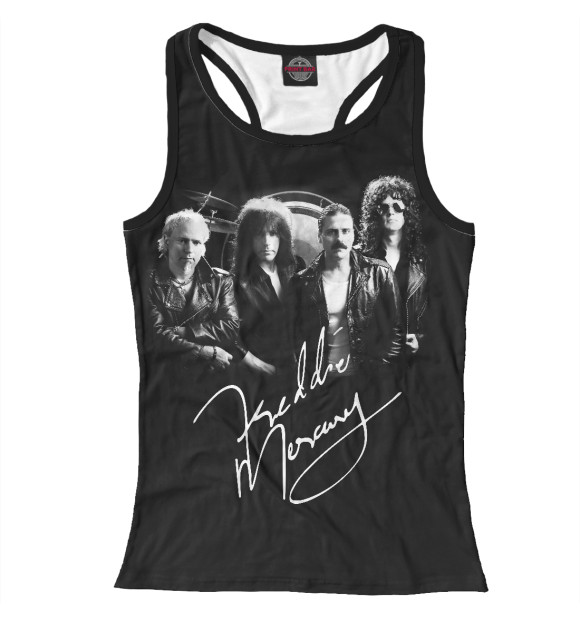 Женская майка-борцовка с изображением Queen  и автограф Фредди цвета Белый