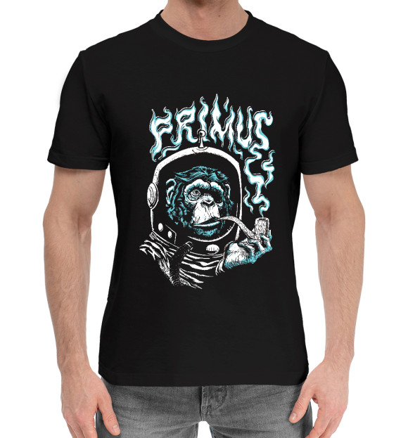 Мужская хлопковая футболка с изображением Примус примат цвета Черный