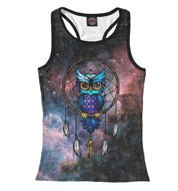 Женская майка-борцовка с изображением Сова космос цвета Белый