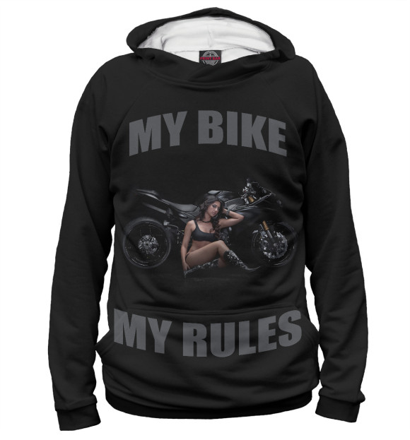 Женское худи с изображением My bike - my rules цвета Белый