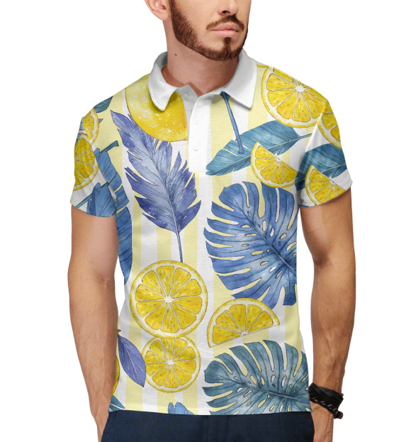 Мужское поло с притом Монстера и лимоны цвета Белый Мужское поло с изображением Монстера и лимоны цвета Белый