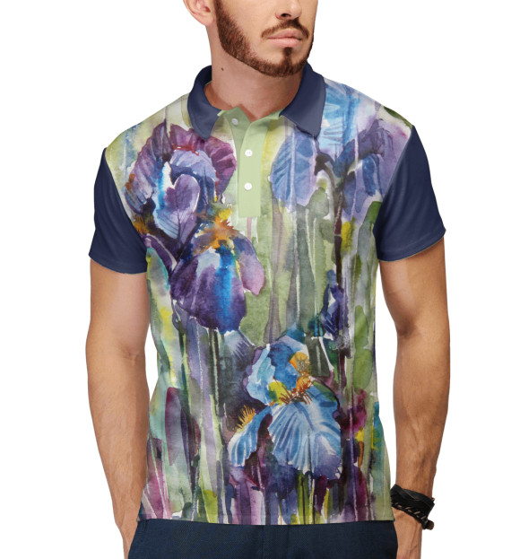 Мужское поло с изображением Ирисы акварель цвета Белый