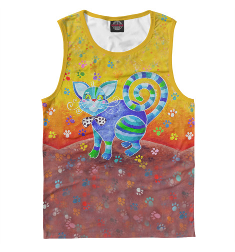 

Майки Print Bar, Белый, Счастливый полосатый кот