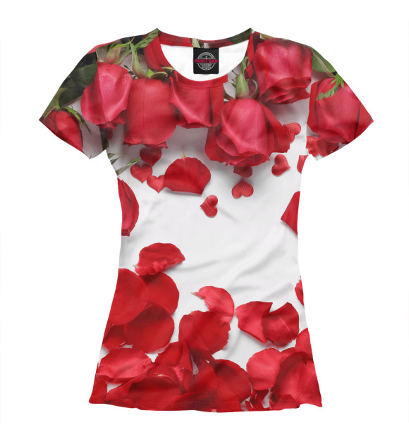 Женская футболка с изображением Лепестки красных роз цвета Белый