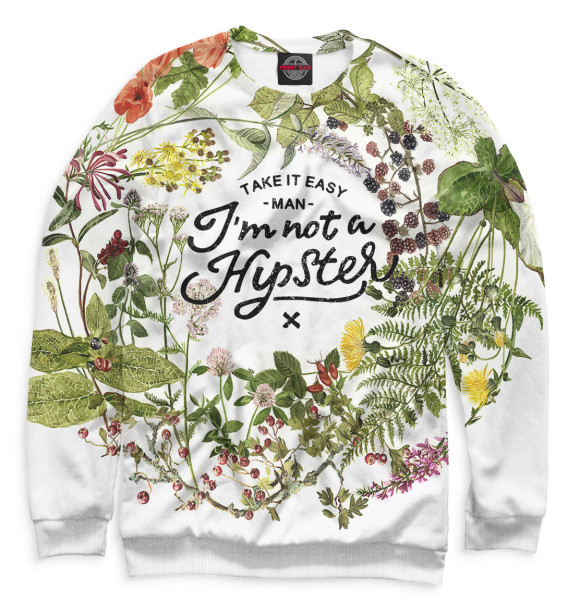 Мужской свитшот с изображением I'm not a hipster цвета Белый