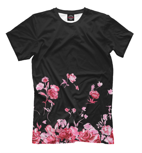 Мужская футболка с изображением Цветы цвета Черный
