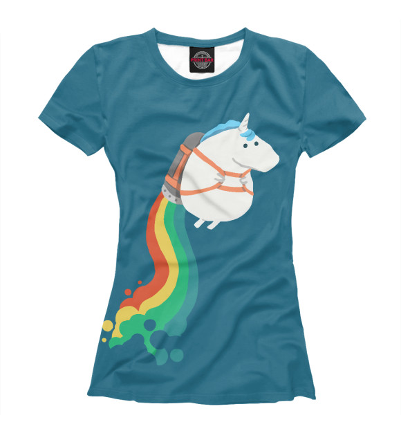 Женская футболка с изображением Вперед на радуге! цвета Белый