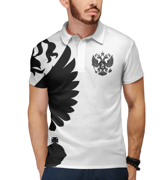 Мужское поло с изображением Герб России цвета Белый