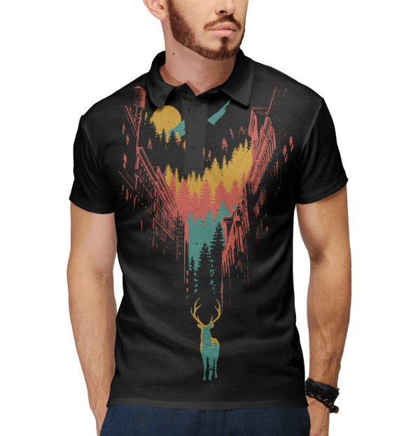 Мужское поло с изображением Олень цвета Белый