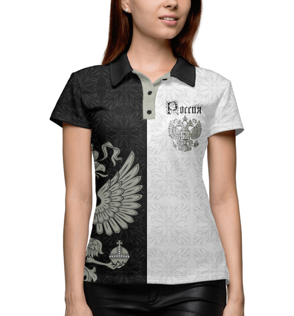 Женское поло с изображением Символика РФ цвета Белый