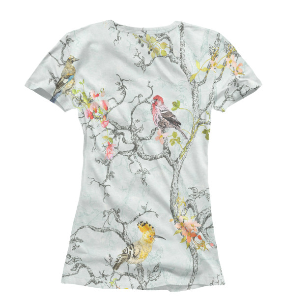 Женская футболка с изображением птицы на кусте цвета Белый
