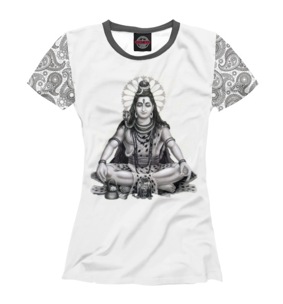 Женская футболка с изображением Шива и индийский узор цвета Белый