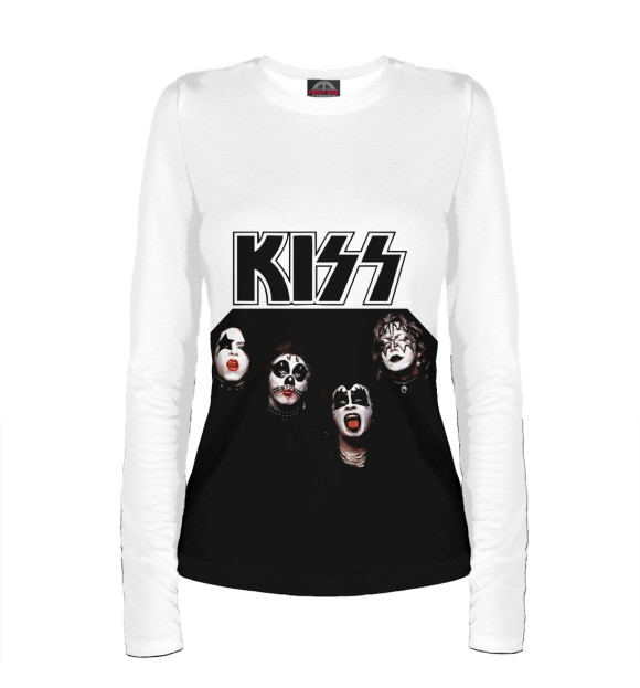 Женский лонгслив с притом Kiss цвета Белый Женский лонгслив с изображением Kiss цвета Белый