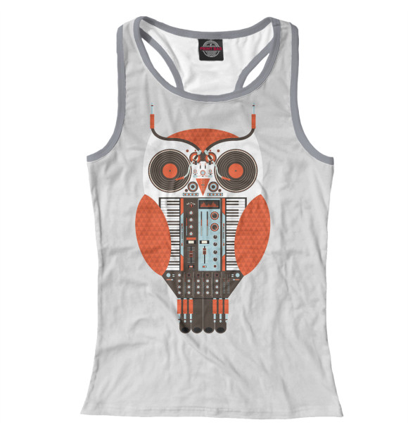 Женская майка-борцовка с изображением Сова диджей цвета Белый