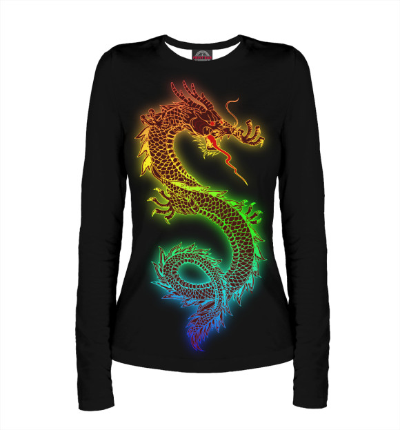 Женский лонгслив с изображением Радужный дракон цвета Белый