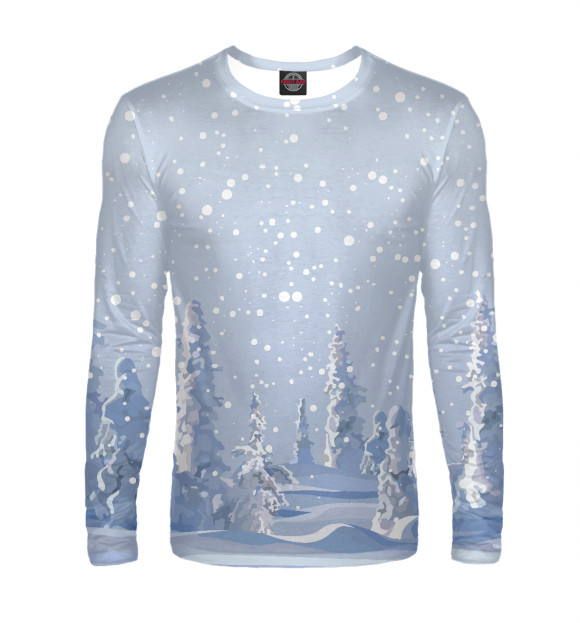 Мужской лонгслив с изображением Снежный лес цвета Белый
