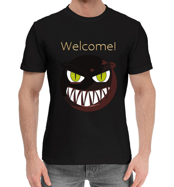 Мужская хлопковая футболка с изображением Welcome цвета Черный