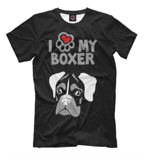 Мужская футболка с изображением Я люблю моего боксера цвета Черный