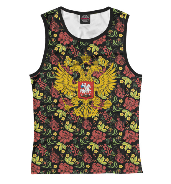 Майка для девочки с изображением Хохломская роспись и герб России цвета Белый