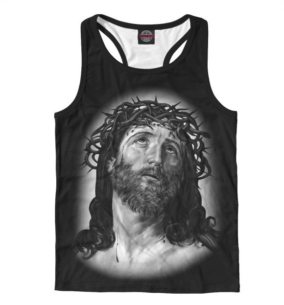 Мужская майка-борцовка с изображением Иисус цвета Белый