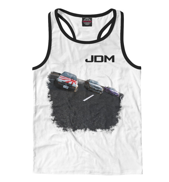 Мужская майка-борцовка с притом JDM цвета Белый Мужская майка-борцовка с изображением JDM цвета Белый