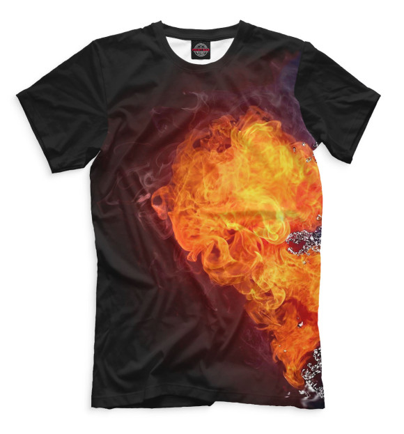 Мужская футболка с изображением Огонь и вода цвета Черный