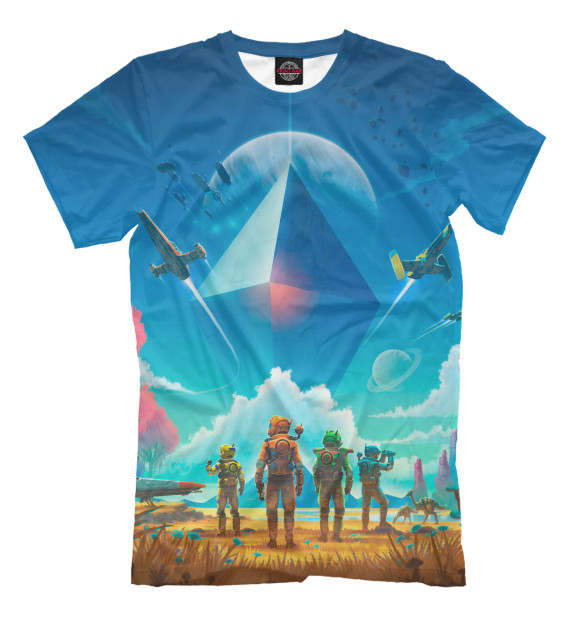 Футболка для мальчиков с изображением No Man`s Sky цвета Грязно-голубой