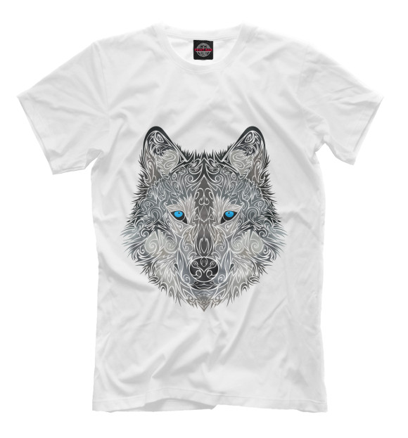 Мужская футболка с изображением Волк арт цвета Молочно-белый