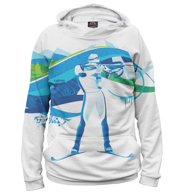 Женское худи с изображением Биатлон цвета Белый