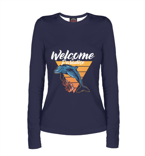 Женский лонгслив с притом Дельфин цвета Белый Женский лонгслив с изображением Дельфин цвета Белый