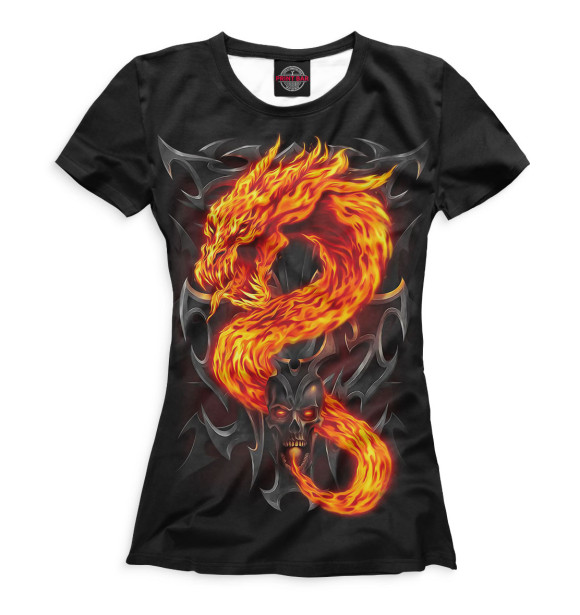 Женская футболка с изображением Огненный дракон цвета Белый