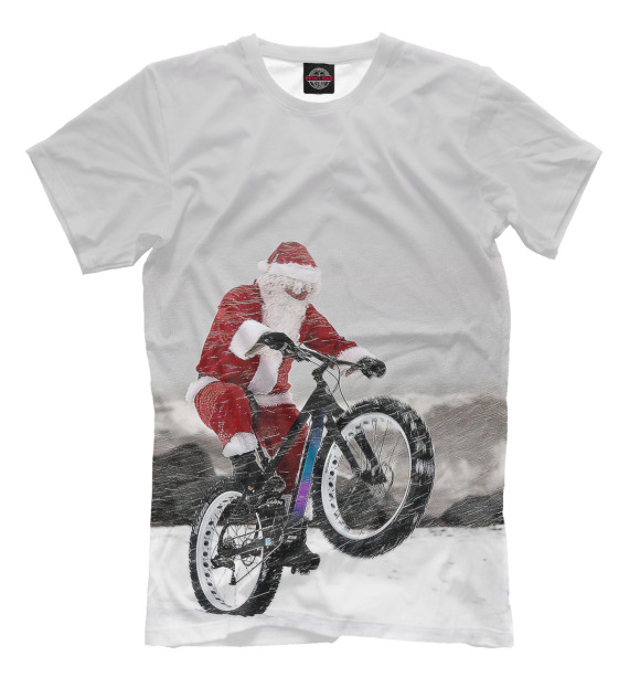 Мужская футболка с изображением Дед Мороз и его БАЙК цвета Бежевый